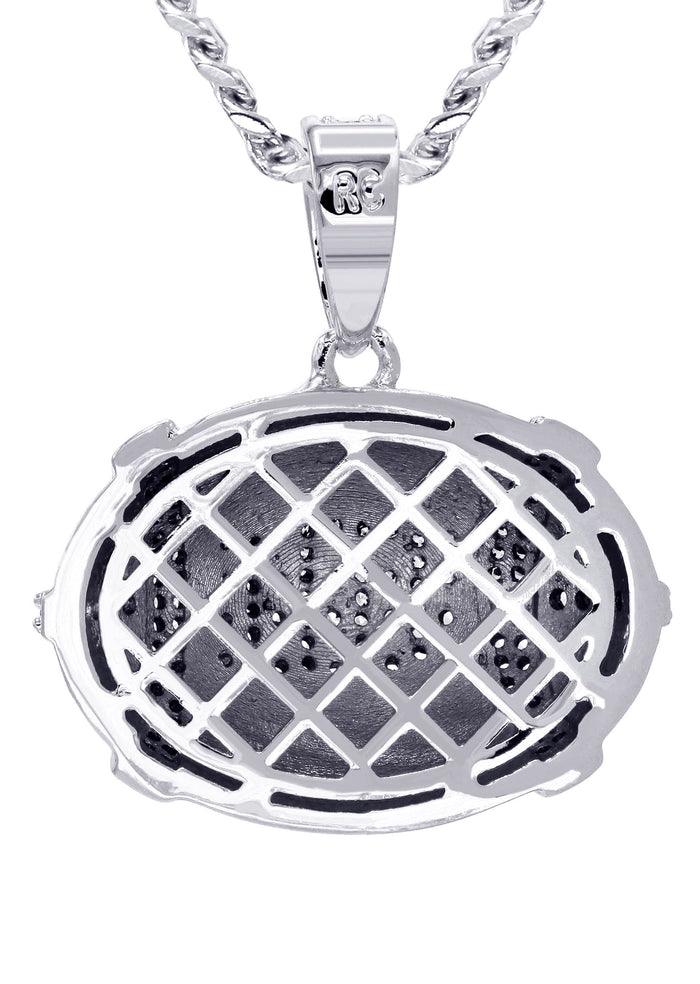 White Gold Plated Cuban Link Chain & Football Pendant | Appx. 15.3 Grams