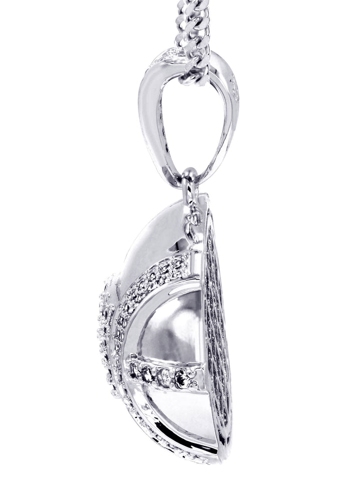 White Gold Plated Cuban Link Chain & Football Pendant | Appx. 15.3 Grams