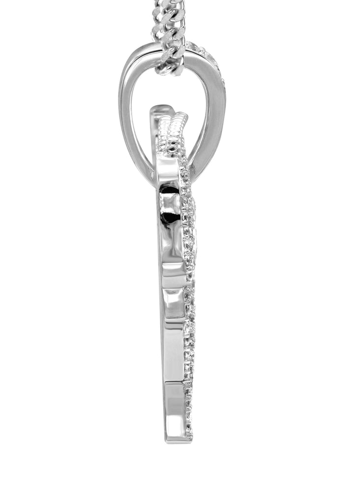 White Gold Plated Cuban Link Chain & Goat Pendant | Appx. 14.5 Grams