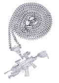 White Gold Plated Cuban Link Chain & Gun Pendant | Appx. 31.9 Grams