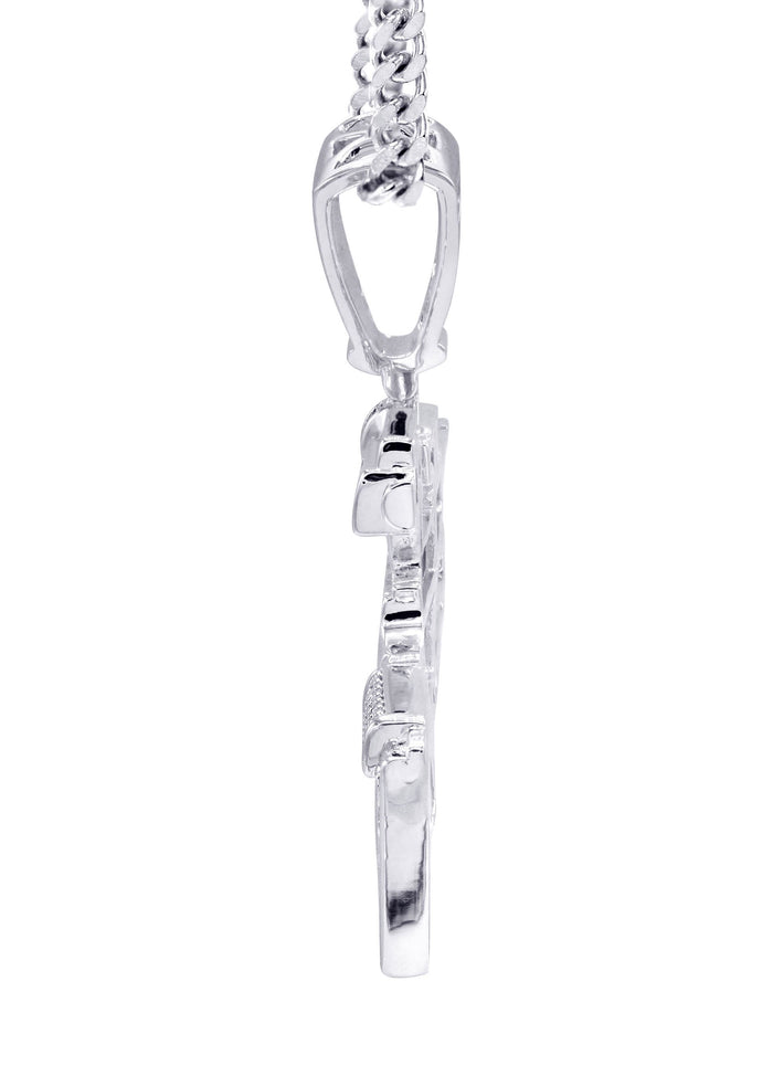 White Gold Plated Cuban Link Chain & Gun Pendant | Appx. 31.9 Grams