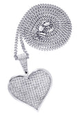 White Gold Plated Cuban Link Chain & Heart Pendant | Appx. 19.5 Grams