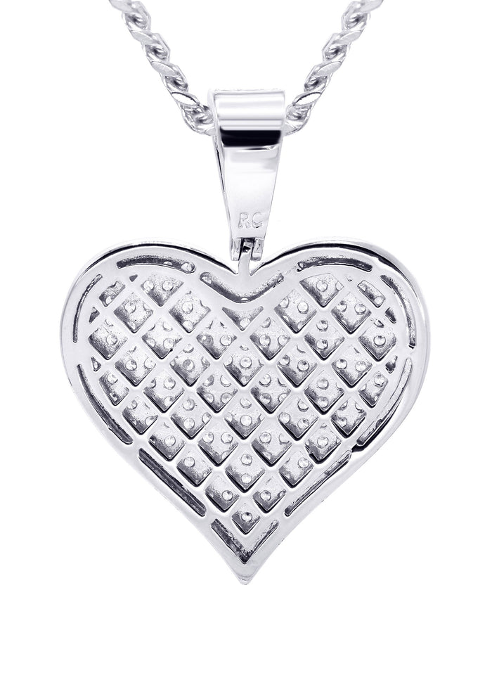 White Gold Plated Cuban Link Chain & Heart Pendant | Appx. 19.5 Grams