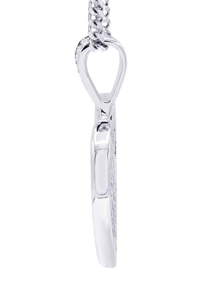 White Gold Plated Cuban Link Chain & Heart Pendant | Appx. 19.5 Grams