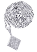 White Gold Plated Cuban Link Chain & Iced Out Pendant | Appx. 16.1 Grams