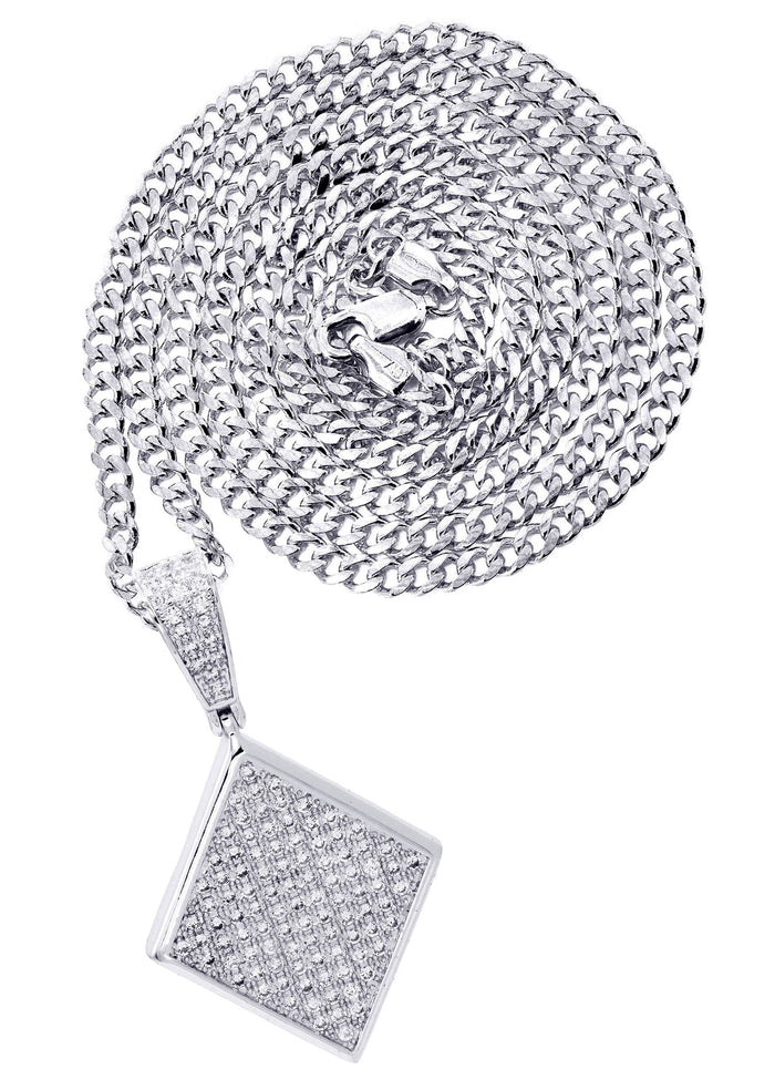 White Gold Plated Cuban Link Chain & Iced Out Pendant | Appx. 16.1 Grams