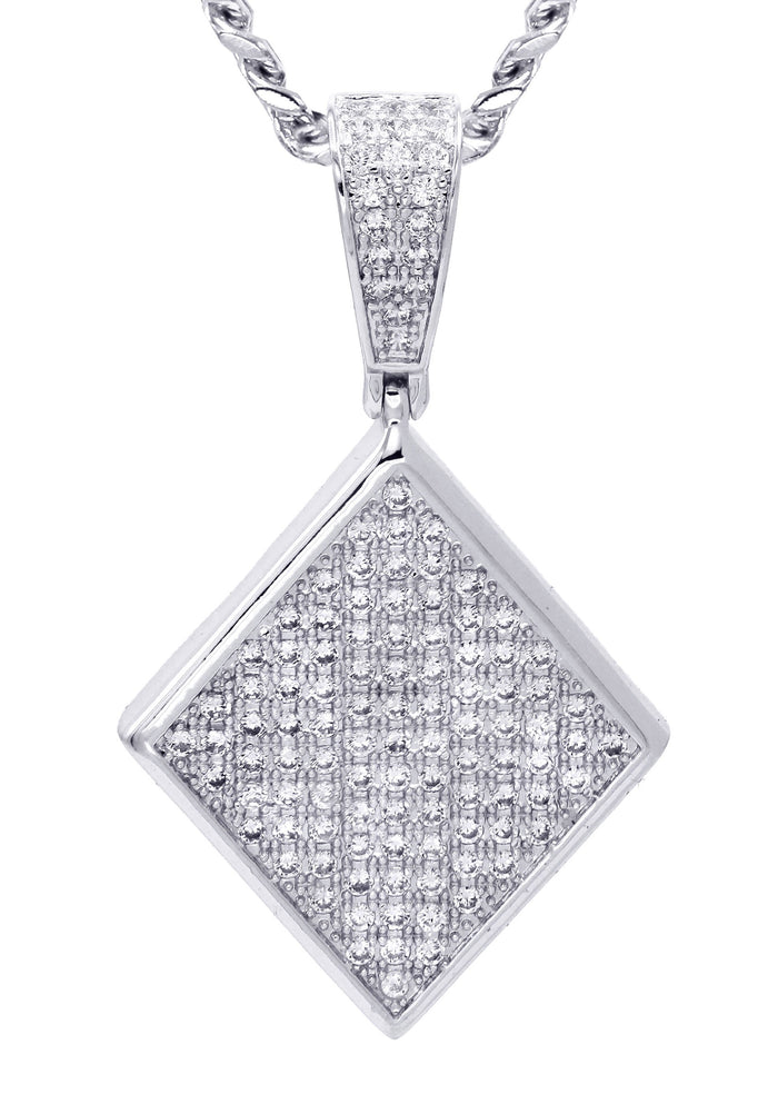 White Gold Plated Cuban Link Chain & Iced Out Pendant | Appx. 16.1 Grams