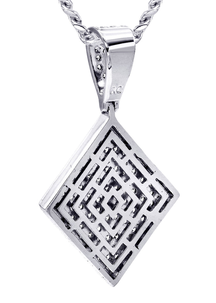 White Gold Plated Cuban Link Chain & Iced Out Pendant | Appx. 16.1 Grams
