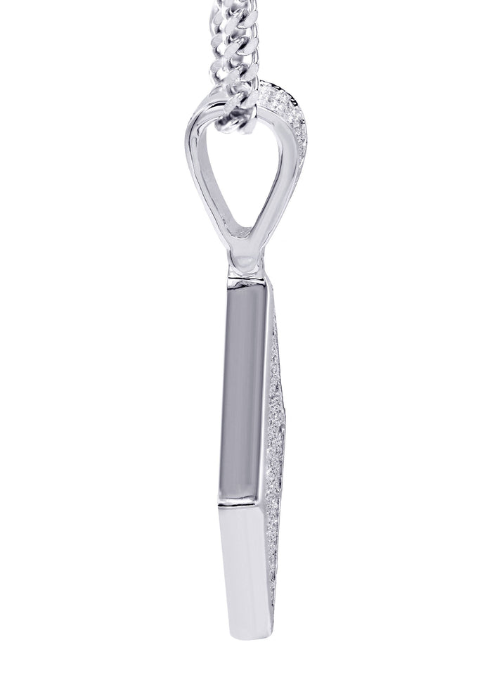 White Gold Plated Cuban Link Chain & Iced Out Pendant | Appx. 16.1 Grams
