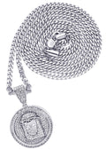 White Gold Plated Cuban Link Chain & Jesus Head Pendant | Appx. 15 Grams