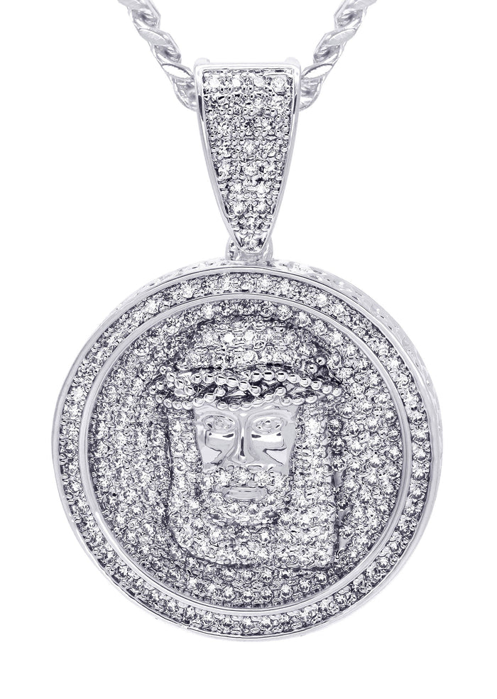 White Gold Plated Cuban Link Chain & Jesus Head Pendant | Appx. 15 Grams