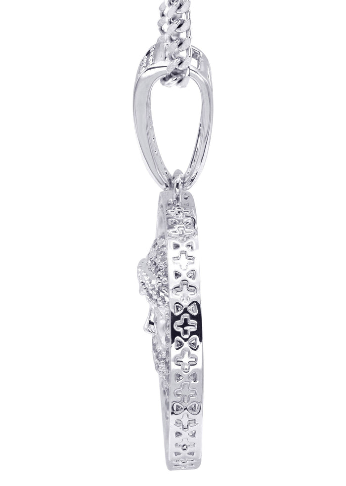 White Gold Plated Cuban Link Chain & Jesus Head Pendant | Appx. 15 Grams