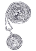 White Gold Plated Cuban Link Chain & Jesus Head Pendant | Appx. 15.8 Grams