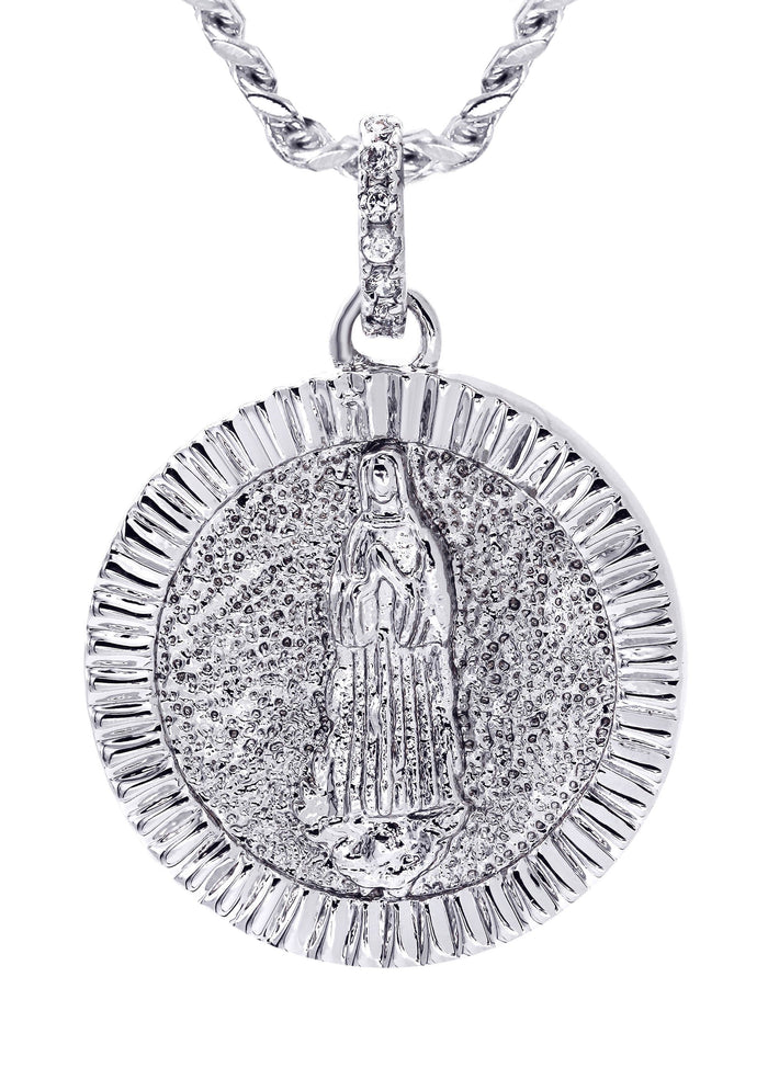 White Gold Plated Cuban Link Chain & Jesus Head Pendant | Appx. 15.8 Grams