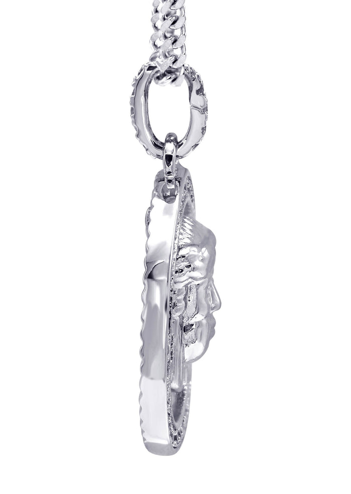 White Gold Plated Cuban Link Chain & Jesus Head Pendant | Appx. 15.8 Grams