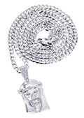 White Gold Plated Cuban Link Chain & Jesus Head Pendant | Appx. 20.1 Grams