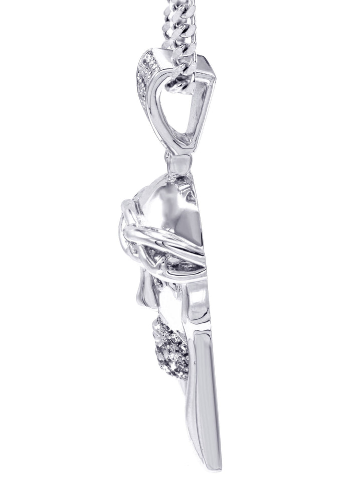 White Gold Plated Cuban Link Chain & Jesus Head Pendant | Appx. 20.1 Grams