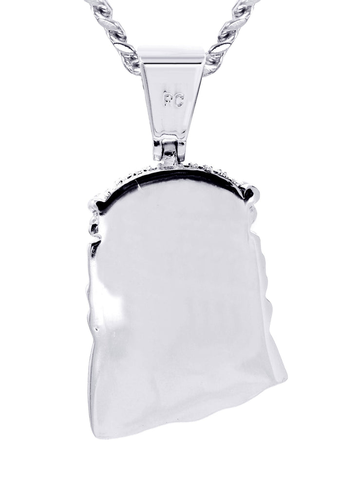 White Gold Plated Cuban Link Chain & Jesus Head Pendant | Appx. 22.7 Grams