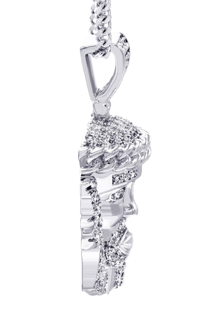 White Gold Plated Cuban Link Chain & Jesus Head Pendant | Appx. 22.7 Grams