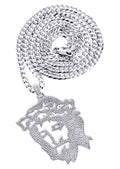 White Gold Plated Cuban Link Chain & Jesus Head Pendant | Appx. 46.5 Grams