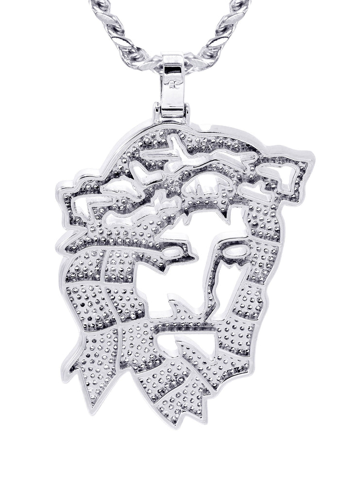 White Gold Plated Cuban Link Chain & Jesus Head Pendant | Appx. 46.5 Grams