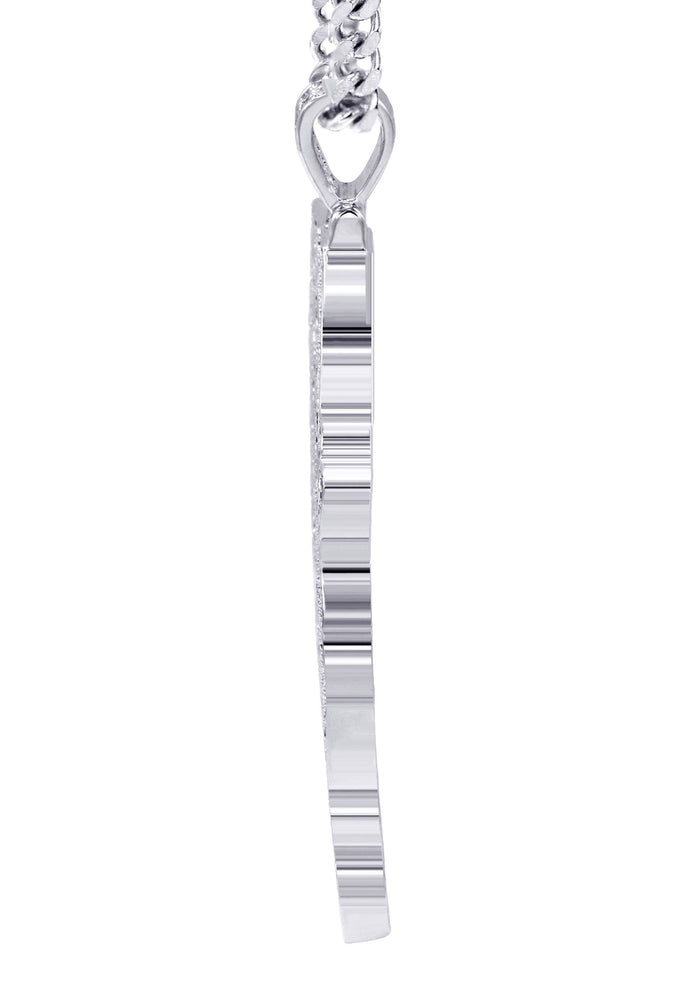 White Gold Plated Cuban Link Chain & Jesus Head Pendant | Appx. 46.5 Grams