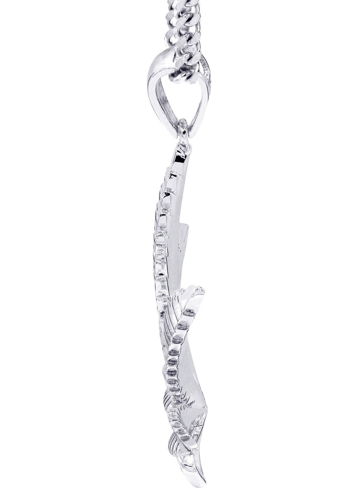 White Gold Plated Cuban Link Chain & Marihuana Leaf Pendant | Appx. 17.4 Grams