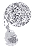 White Gold Plated Cuban Link Chain & Masked Benjamin Franklin Pendant | Appx. 31.7 Grams