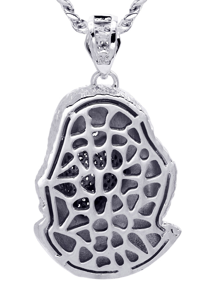 White Gold Plated Cuban Link Chain & Masked Benjamin Franklin Pendant | Appx. 31.7 Grams