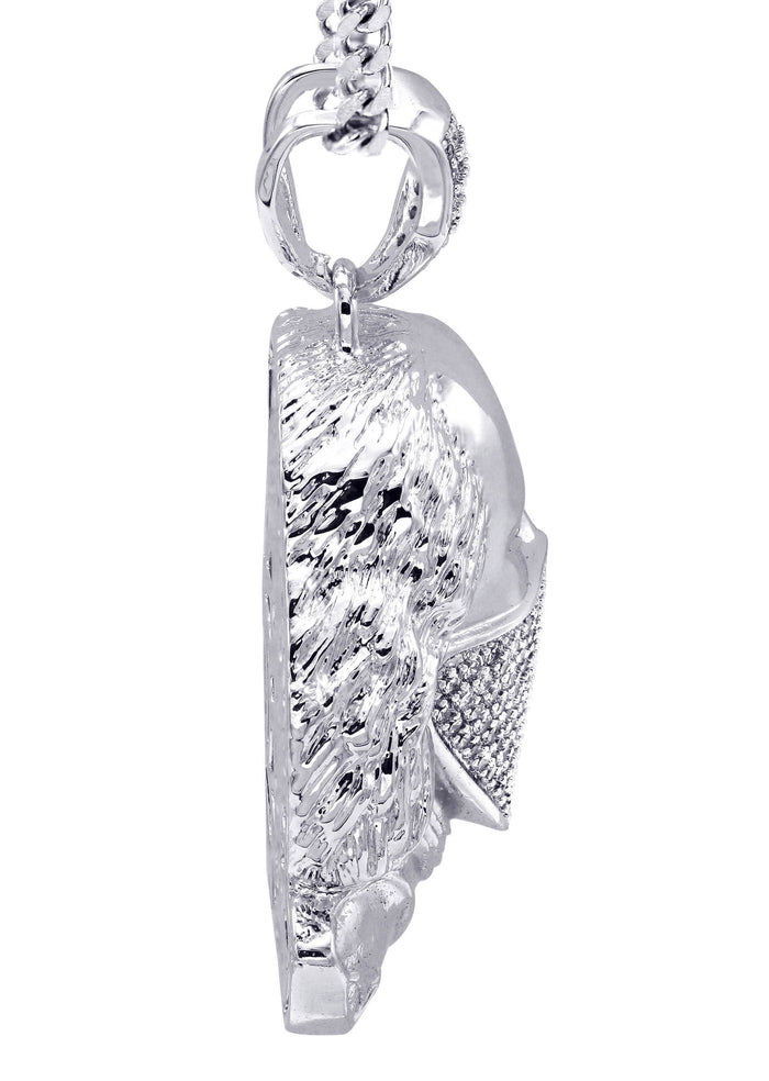 White Gold Plated Cuban Link Chain & Masked Benjamin Franklin Pendant | Appx. 31.7 Grams
