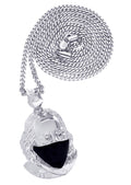 White Gold Plated Cuban Link Chain & Masked Benjamin Franklin Pendant | Appx. 32.1 Grams
