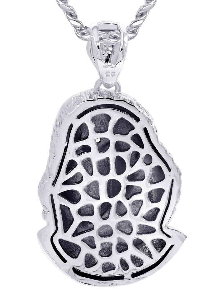 White Gold Plated Cuban Link Chain & Masked Benjamin Franklin Pendant | Appx. 32.1 Grams