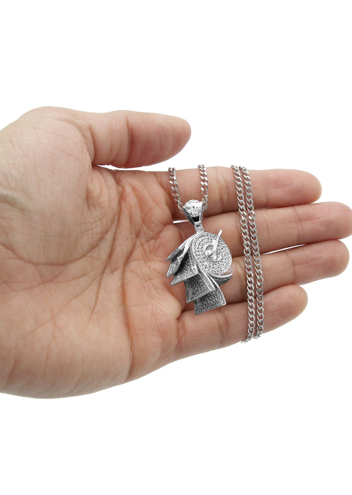 White Gold Plated Cuban Link Chain & Money Roll Pendant | Appx. 18 Grams
