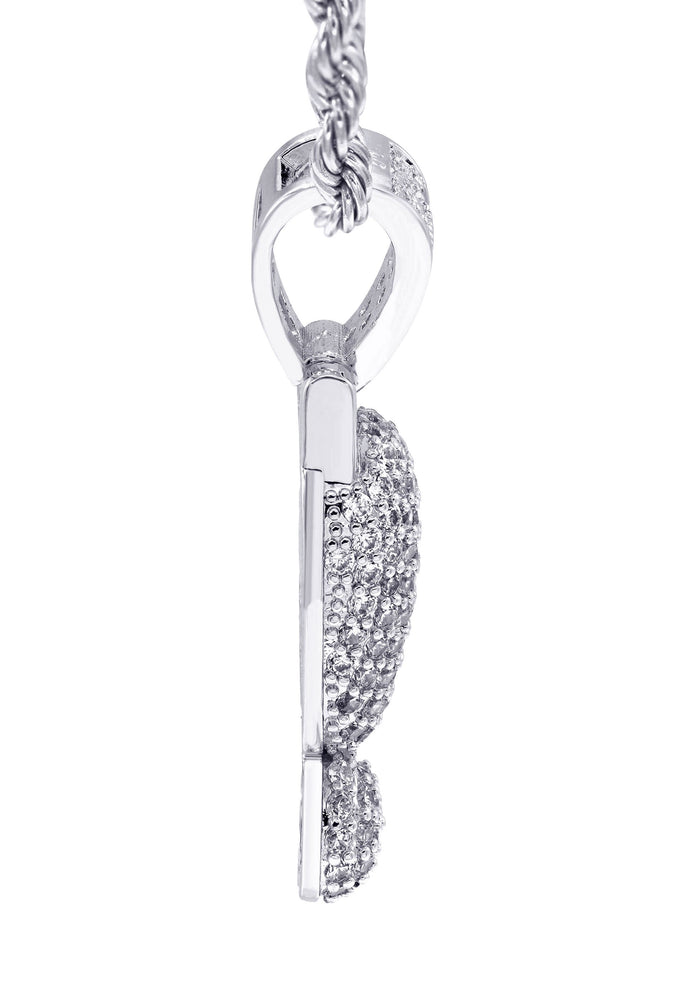 White Gold Plated Cuban Link Chain & ! Pendant | Appx. 13.1 Grams