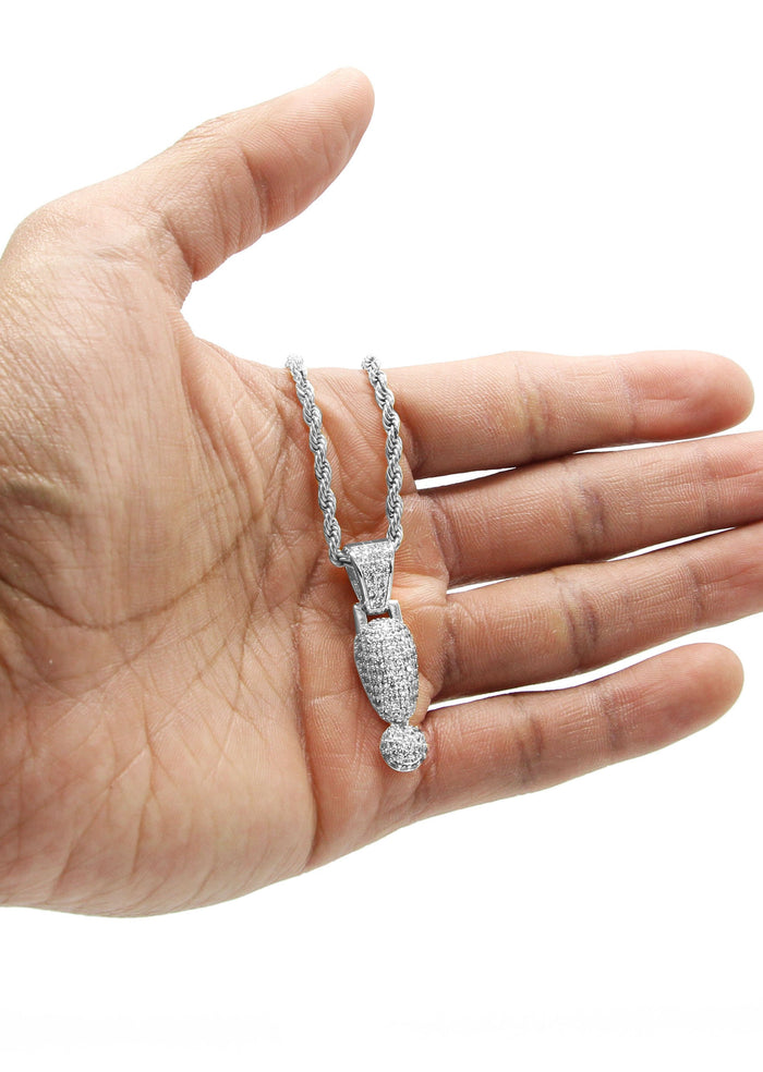 White Gold Plated Cuban Link Chain & ! Pendant | Appx. 13.1 Grams
