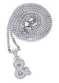 White Gold Plated Cuban Link Chain & & Pendant | Appx. 15.8 Grams