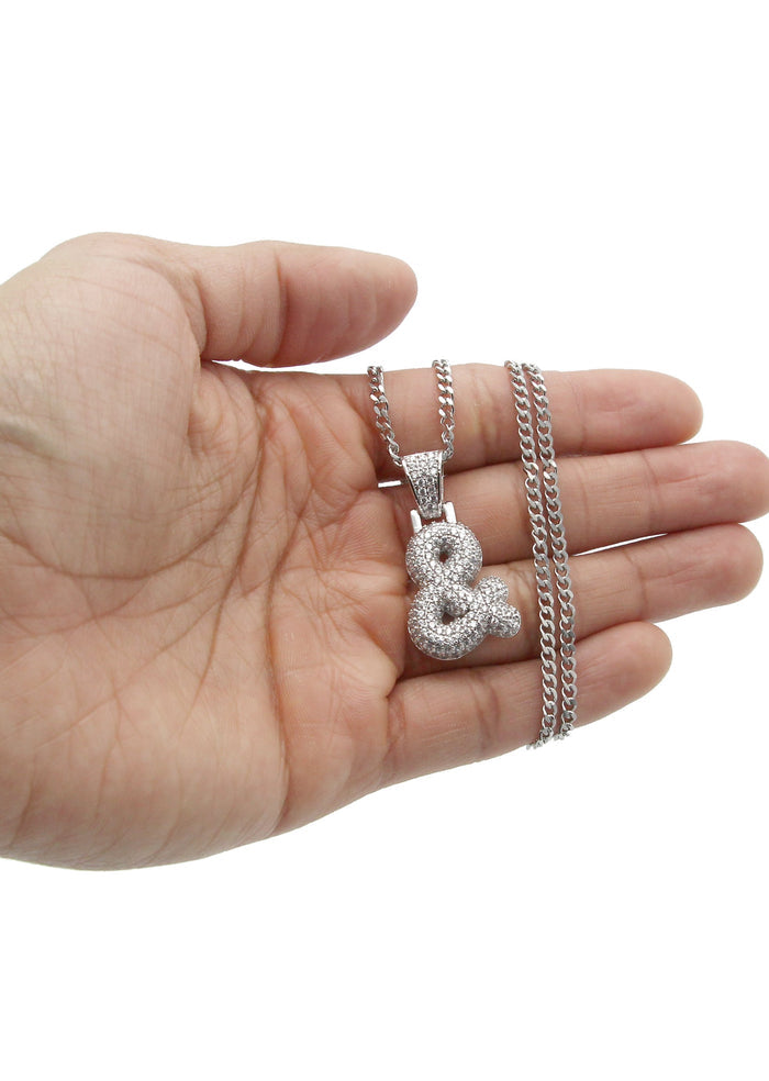White Gold Plated Cuban Link Chain & & Pendant | Appx. 15.8 Grams