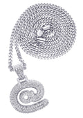 White Gold Plated Cuban Link Chain & @ Pendant | Appx. 18 Grams