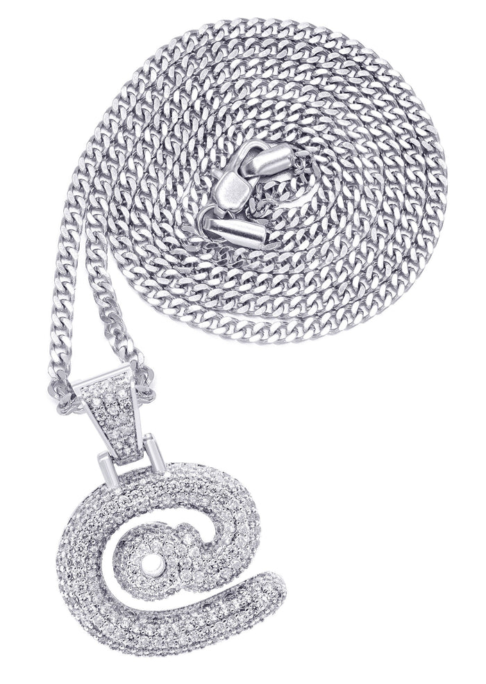 White Gold Plated Cuban Link Chain & @ Pendant | Appx. 18 Grams
