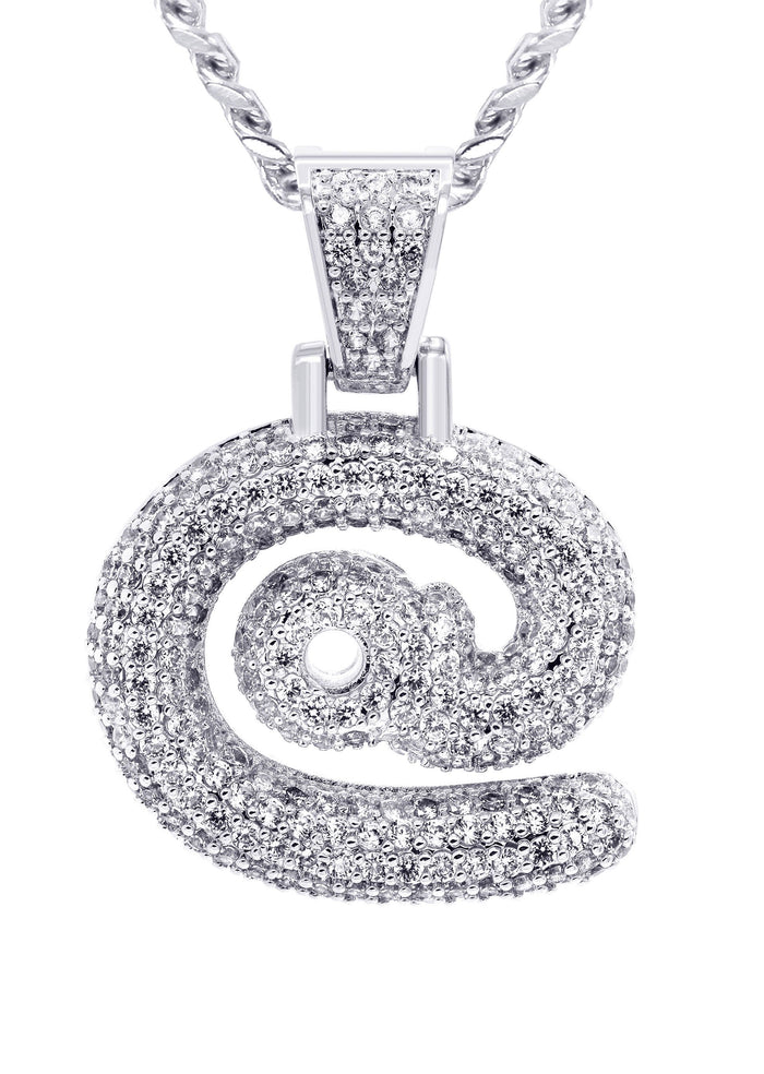 White Gold Plated Cuban Link Chain & @ Pendant | Appx. 18 Grams