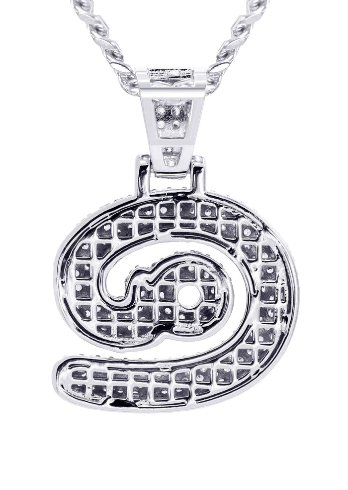 White Gold Plated Cuban Link Chain & @ Pendant | Appx. 18 Grams