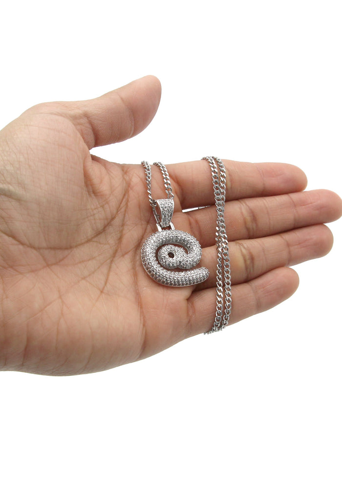 White Gold Plated Cuban Link Chain & @ Pendant | Appx. 18 Grams