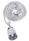 White Gold Plated Cuban Link Chain & Pharaoh Pendant | Appx. 16 Grams