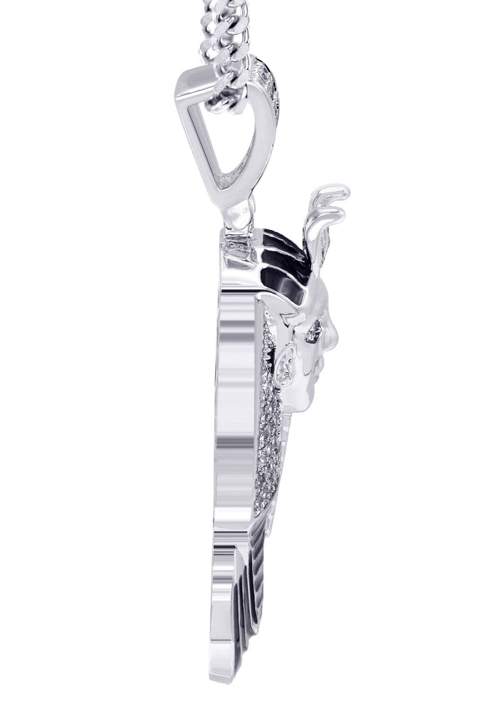 White Gold Plated Cuban Link Chain & Pharaoh Pendant | Appx. 16 Grams