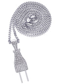 White Gold Plated Cuban Link Chain & Plug Pendant | Appx. 22.7 Grams