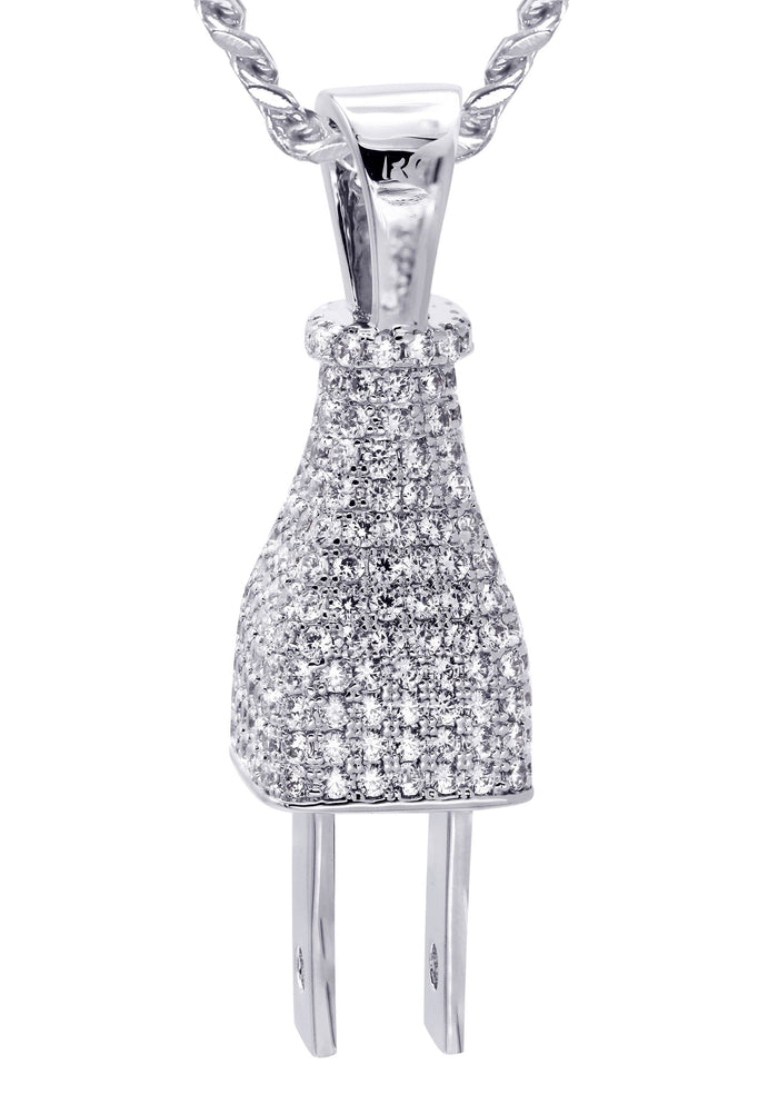 White Gold Plated Cuban Link Chain & Plug Pendant | Appx. 22.7 Grams