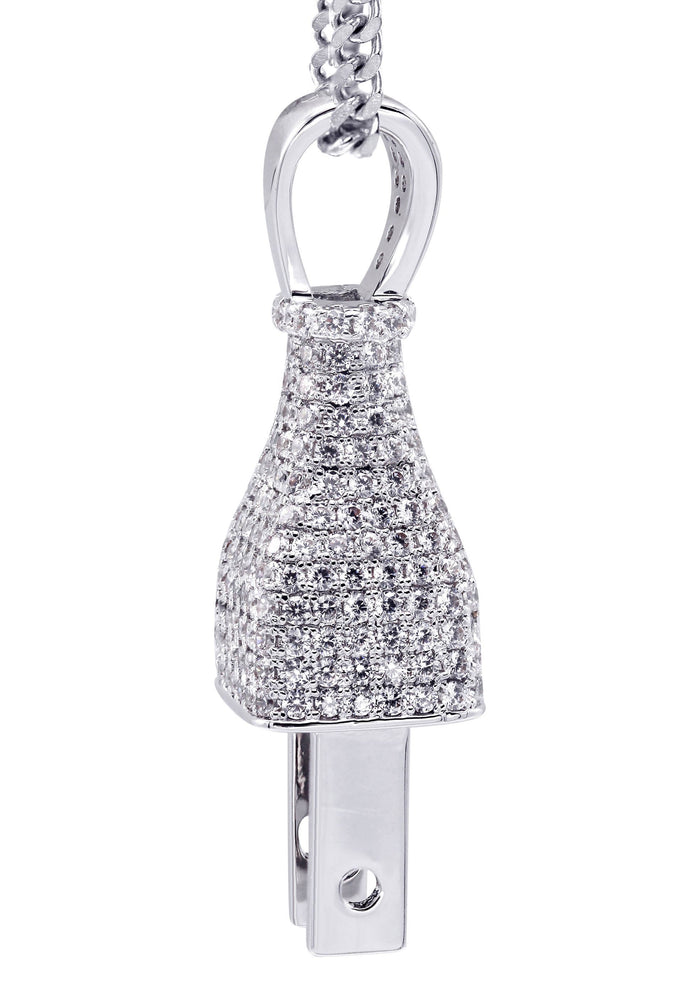 White Gold Plated Cuban Link Chain & Plug Pendant | Appx. 22.7 Grams