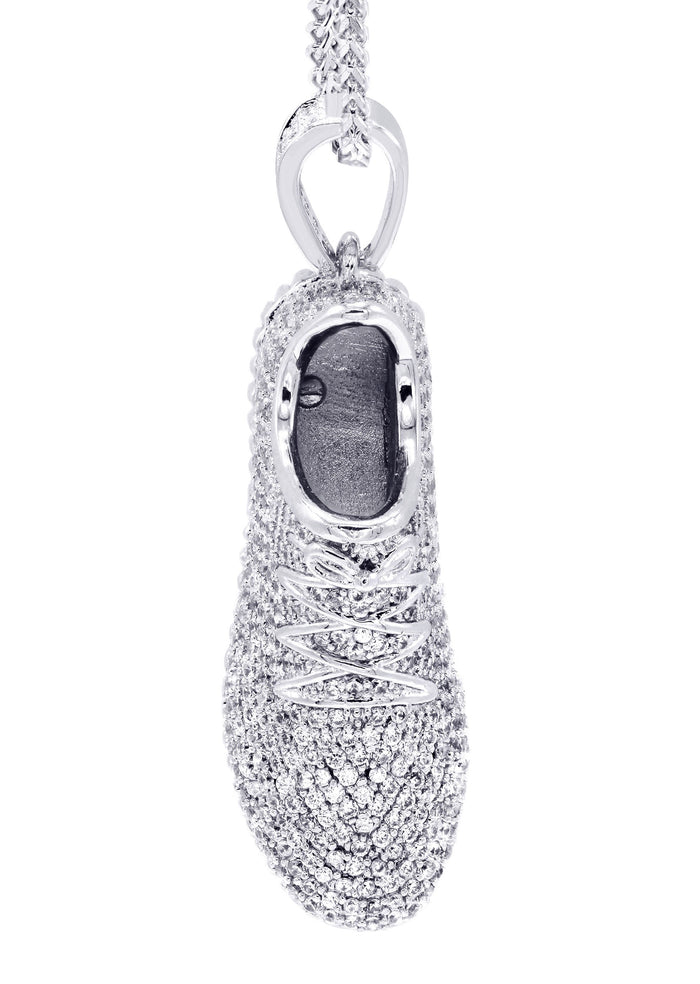 White Gold Plated Cuban Link Chain & Sneaker Pendant | Appx. 30.9 Grams
