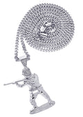 White Gold Plated Cuban Link Chain & Soldier Pendant | Appx. 14.3 Grams