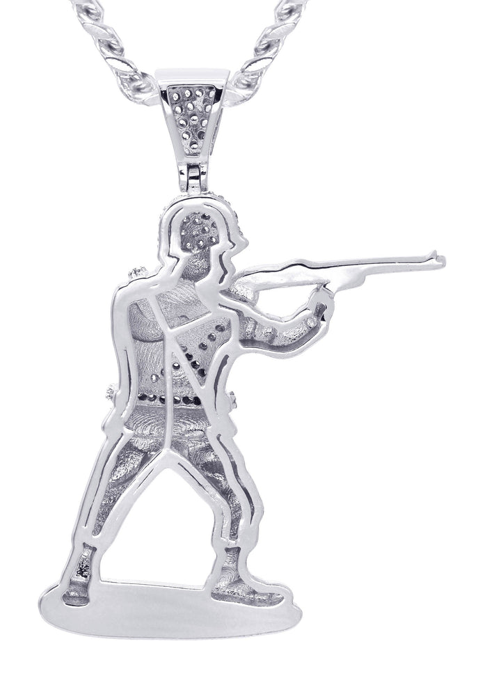 White Gold Plated Cuban Link Chain & Soldier Pendant | Appx. 14.3 Grams